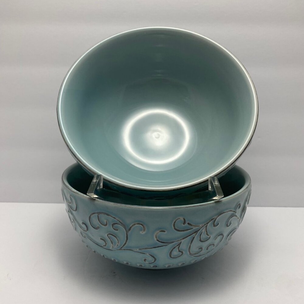 Jessica McClintock Home Heather Glen Soup Bowls | Blue Scroll Hobnail | Set of 2